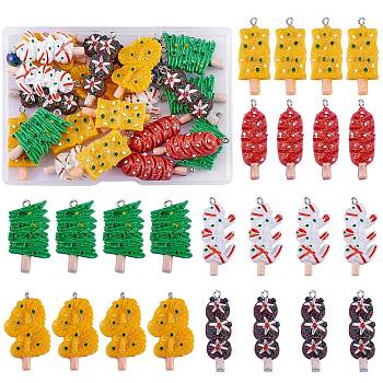 24Pcs 6 Style Resin Pendants, with Iron Findings, Imitation Food, Mixed Shapes, Mixed Color, 4pcs/style