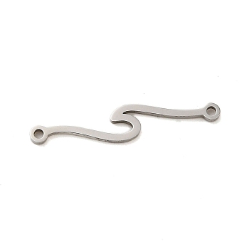 Non-Tarnish 304 Stainless Steel Wave Links Connector Charms, Stainless Steel Color, 25.5x4.5x1mm, Hole: 1mm