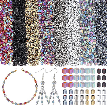 6540Pcs 8 Style Glass Seed Beads, Opaque Colours, Square Hole, Cube, Mixed Color, 2~6x2~4x2~4mm, Hole: 0.8~1.4mm
