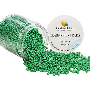 8/0 Round Glass Seed Beads, Pale Green, 3mm, Hole: 1mm, about 2000pcs/box