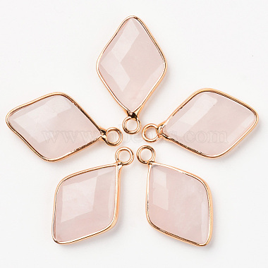 Light Gold Rhombus Rose Quartz Pendants