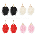 4 Pairs 4 Colors Polyester Tassel Dangle Earrings, Golden Alloy Long Drop Earrings for Women, Mixed Color, 108~110mm, Pin: 0.6mm, 1 Pair/color(EJEW-AN0002-13)