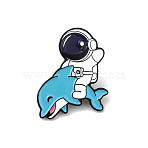 Spaceman with Dolphin Enamel Pin, Astronaut Alloy Enamel Brooch for Backpack Clothes, Electrophoresis Black, Blue, 27.5x23x1.5mm, Pin: 1mm(JEWB-SZC0002-001E)
