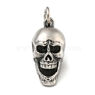 316 Surgical Stainless Steel Pendants, with Jump Ring, Skull Charm, Antique Silver, 30.5x15x17mm, Hole: 6mm(STAS-Z073-115AS)