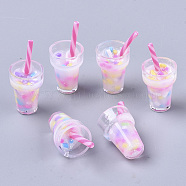 Epoxy Resin Pendants, with Polymer Clay Inside, Transparent Acrylic Bubble Tea Fruit Juice Cup, Hot Pink, 27~28x13mm, Hole: 1.4mm(A-CRES-N025-09)