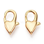 Brass Heart Lobster Claw Clasps, for Jewelry Making, Real 18K Gold Plated, 14x8x3.5mm, Hole: 3x1.2mm(KK-N254-14G)
