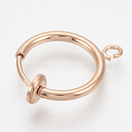 316 Surgical Stainless Steel Clip-on Hoop Earrings, For Non-pierced Ears, with Brass Spring Findings, Rose Gold, 18x16x2mm, Hole: 1.5mm(STAS-S101-15mm-01RG)