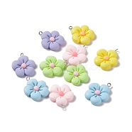 Opaque Resin Pendants, with Platinum Tone Iron Loops, Flower Charms, Mixed Color, 28x23x5mm, Hole: 2mm(RESI-G046-22P)