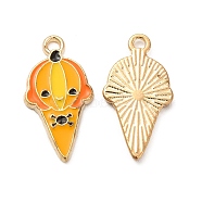 Alloy Enamel Pendants, Pumpkin Ice Cream Cone with Skull Pattern Charms, Halloween, Golden, 20x10.5x1.5mm, Hole: 1.2mm(FIND-G055-16G)