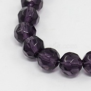 Faceted Glass Round Beads Strands, Purple, about 8mm in diameter, hole: 0.5mm, about 40pcs/strand, 13 inch(X-GF8mmC06)