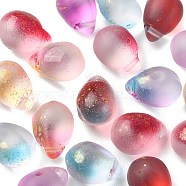20Pcs 5 Colors Two Tone Transparent Spray Painted Glass Charms, with Gold Foil, Frosted Teardrop Charms, Mixed Color, 14x10x10mm, Hole: 1mm, 4Pcs/color(GLAA-YW0001-92)