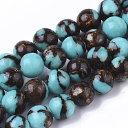 Assembled Synthetic Turquoise and Bronzite Beads Strands, Round, 8mm, Hole: 1.4mm, about 46~47pcs/strand, 15.15 inch(38.5cm)(G-S366-025A)