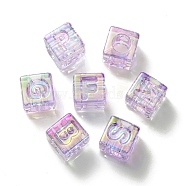 UV Plating Rainbow Iridescent Acrylic Beads, Square, Plum, 12x12x12mm, Hole: 7mm(OACR-K003-008C)