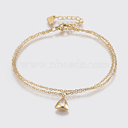 304 Stainless Steel Cable Chain Bracelets, Multi-strand Bracelets, with Rhinestone, Lobster Claw Clasps, Triangle, Golden, Crystal, 7-1/8 inch(180mm), 1.5mm(BJEW-I243-20G-C)