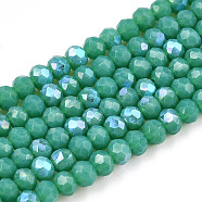 Electroplate Opaque Solid Color Glass Beads Strands, Half Rainbow Plated, Faceted, Rondelle, Light Sea Green, 2.9~3.3x2mm, Hole: 0.8mm, about 145~150pcs/strand, 34~35cm(EGLA-A034-P2mm-L25)