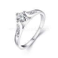 Exquisite Brass Czech Rhinestone Finger Rings Engagement Rings, Platinum, US Size 6(16.5mm)(RJEW-BB02180-6)