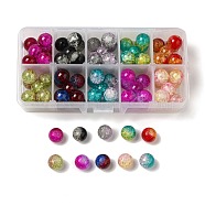 100Pcs 10 Colors Spray Painted Transparent Crackle Glass Beads, Two Tone, Round, Mixed Color, 12~12.5mm, Hole: 1.6mm, 10Pcs/color(CCG-XCP0001-05)
