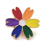 Pride Rainbow Theme Enamel Pins, Light Gold Alloy Badge for Backpack Clothes, Colorful, Flower, 20.5x1.5mm(JEWB-G031-01W)