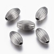 304 Stainless Steel Corrugated Beads, Oval, Stainless Steel Color, 16x9.5~10mm, Hole: 3mm(STAS-P218-27-10mm)