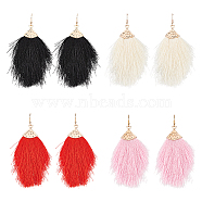 ANATTASOUL 4 Pairs 4 Colors Polyester Tassel Dangle Earrings, Golden Alloy Long Drop Earrings for Women, Mixed Color, 108~110mm, Pin: 0.6mm, 1 Pair/color(EJEW-AN0002-13)