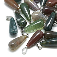 Natural Indian Agate Pendants, with Stainless Steel Snap On Bails, teardrop, 28~30x10~12mm, Hole: 6x4mm(X-G-T081-05)