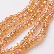 Electroplate Glass Beads Strands, Full Rainbow Plated, Faceted, Rondelle, Coral, 4~4.5x3mm, Hole: 0.5mm, about 130~135pcs/strand, 15.5~16 inch(39~40cm)(EGLA-F124-FR-B02)