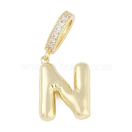 Brass Micro Pave Clear Cubic Zirconia Pendants, Long-Lasting Plated, letters, Letter N, 19x14x4.5mm, Hole: 8.5x5.5mm(KK-M289-01N-G)