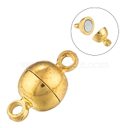 Brass Magnetic Clasps with Loops, Nickel Free, Round, Golden, 11.5x6mm, Hole: 1.2mm(X-MC019-NFG)
