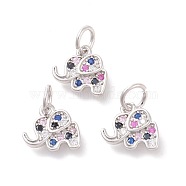 Brass Micro Pave Cubic Zirconia Charms, Elephant, Colorful, Platinum, 10x11x2mm, Hole: 4mm(ZIRC-F106-08P)