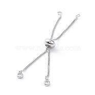 Rack Plating Brass Box Chain Link Bracelet Making, Slider Bracelets, with Cubic Zirconia, Long-Lasting Plated, Real Platinum Plated, 14cm, Single Chain Length: about 7cm(KK-A183-03P)