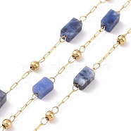 Natural Lapis Lazuli Rectangle Beaded Chains, with Golden 304 Stainless Steel Findings, Unwelded, 4~4.5x2~2.5x2~2.5mm, about 3.28 Feet(1m)/Box(AJEW-SZ0002-42I)