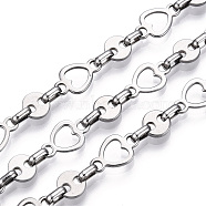 661 Stainless Steel Heart & Flat Round & Oval Link Chains, Unwelded, with Spool, Stainless Steel Color, 16x9.5x1mm, 8x1.5, 6.5x4x2mm, about 32.81 Feet(10m)/Roll(CHS-T005-02P)