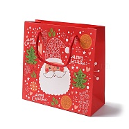 Christmas Santa Claus Print Paper Gift Bags with Nylon Cord Handle, Red, Square, 19.9x19.9x0.5cm, Unfold: 19.9x8.1x19.9cm(CARB-K003-01B-02)