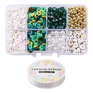 DIY Letter & Imitation Pearl & Heishi Beads Bracelet Making Kit, Including Disc Polymer Clay & Electroplate Glass & ABS Plastic Imitation Pearl & Plating Acrylic Beads, Elastic Thread, Green, Beads: 1132pcs/set(DIY-YW0005-23A)
