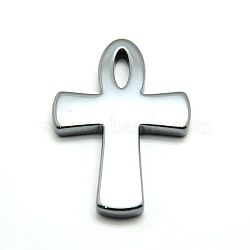 Grade AA Non-Magnetic Synthetic Hematite Pendants, Ankh Cross, 49x34x4mm, Hole: 3x11mm(X-G-F162-09)