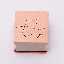 Wooden Stamps, with Rubber, Square with Twelve Constellations, Sagittarius, 30x30x24mm(DIY-WH0175-46I)