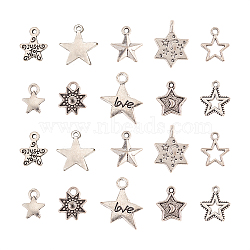 100Pcs 10 Styles Tibetan Style Alloy Star Charms, Cadmium Free & Lead Free, Antique Silver, 12.5x9x2.5mm, Hole: 2.5mm, 10pcs/style(TIBEP-CJ0001-48)