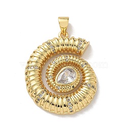 Brass and Glass Pendants, Conch Charms, Real 18K Gold Plated, 29x23.5x4mm, Hole: 4.5x3.5mm(KK-M300-05G-01)