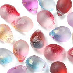 20Pcs 5 Colors Two Tone Transparent Spray Painted Glass Charms, with Gold Foil, Frosted Teardrop Charms, Mixed Color, 14x10x10mm, Hole: 1mm, 4Pcs/color(GLAA-YW0001-92)