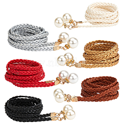 6Pcs 6 Colors Imitation Leather Braided Chain Belts with Imitation Pearl, Thin Waist Belts for Women, Mixed Color, 53-1/2~54-3/8 inch(136~138cm), 1Pc/color(AJEW-CP0001-81)