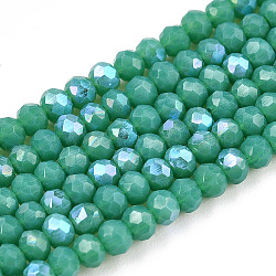 Electroplate Opaque Solid Color Glass Beads Strands, Half Rainbow Plated, Faceted, Rondelle, Light Sea Green, 2.9~3.3x2mm, Hole: 0.8mm, about 145~150pcs/strand, 34~35cm(EGLA-A034-P2mm-L25)