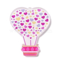 Valentine's Day Opaque Printed Acrylic Pendants for Earrings Making, Hot Air Balloon, Lemon Chiffon, 40x32x2mm, Hole: 1.5mm(MACR-M037-01C)
