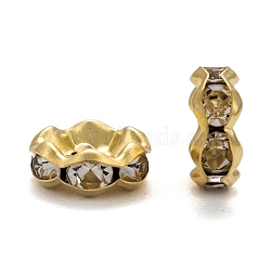 Brass Rhinestone Spacer Beads, Grade A, Waves Edge, Rondelle, Golden Color, Clear, Size: about 8mm in diameter, 3.5mm thick, hole: 1.5mm(RB-A006-8MM-G)