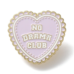Word No Drama Club Enamel Pins, Light Gold Zinc Alloy Brooch for Women, Heart, 24.5x26x1.5mm(JEWB-D022-02C-G)