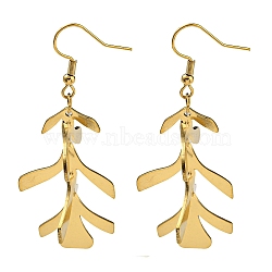 Ion Plating(IP) 304 Stainless Steel Earrings for Women, Leaf, Real 18K Gold Plated, 60x24.5mm(EJEW-E304-12G)