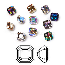 K9 Glass Rhinestone Cabochons, Pointed Back, Faceted, Square, Mixed Color, 10x10x6.5mm(RGLA-I002-C01-A)