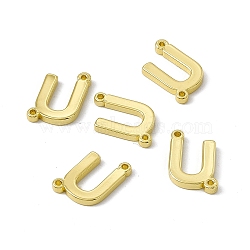 Rack Plating Brass Letter Connector Charms, for Personalized Name Necklace Making, Real 18K Gold Plated, Long-Lasting Plated, Cadmium Free & Nickel Free & Lead Free, Letter.U, 13x9x1.5mm, Hole: 1mm(KK-C007-38G-U)