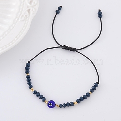 Adjustable Glass Evil Eye Brided Bead Bracelet, Blue, (TV3992-2)