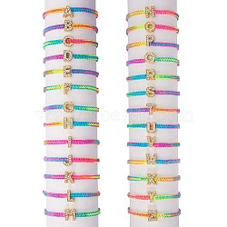 Crystal Rhinestone Initial Braided Bead Bracelet, Alphabet Adjustable Bracelet for Women, Colorful, Letter.R, Inner Diameter: 2~2-7/8 inch(5~7.3cm)(BJEW-SW00037-18)