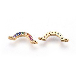 Brass Cubic Zirconia Links, Long-Lasting Plated, Curved, Colorful, Real 18K Gold Plated, 4.3x13.8x2mm, Hole: 0.8mm(X-ZIRC-E162-13G)
